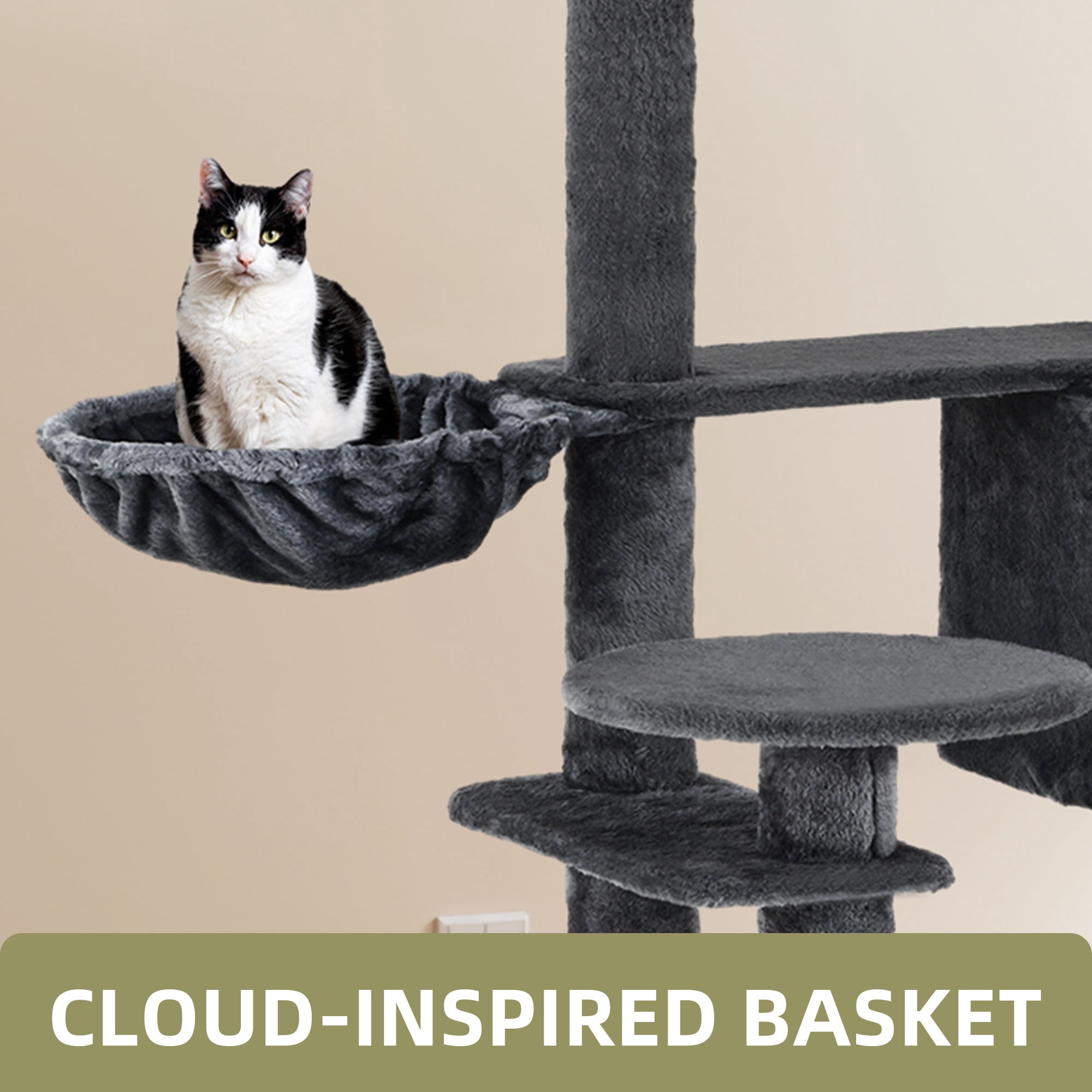 Uforic 70" Cat Tree Condo Multi-Level Tower with  Scratching Posts &Cozy Basket for Indoor  Cats, Dark Gray