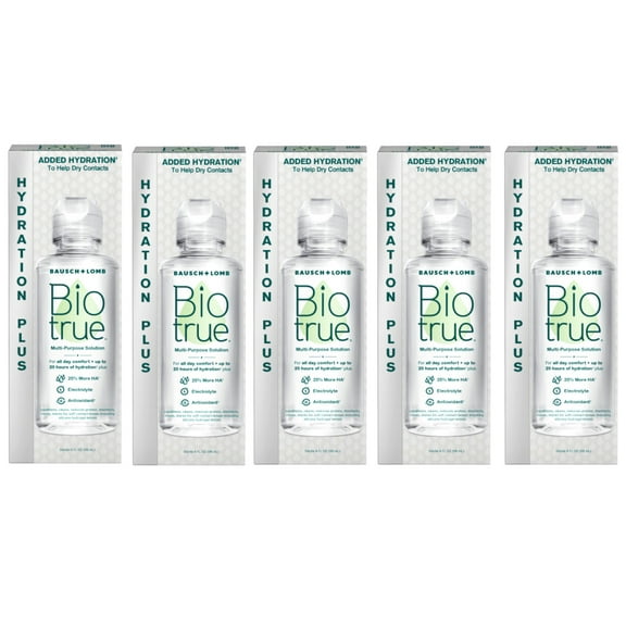 Biotrue Hydration Plus Contact Lens Solution, Multi-Purpose Solution for Soft Contact Lenses, 4 FL OZ - 5 Pack