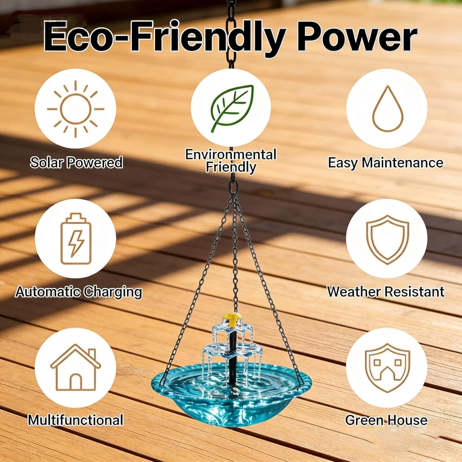 Solar Cascade Hanging Bird Bath Fountain,Hanging Solar-Powered Bird Bath Fountain Pump and Distributor,Outdoor Decorative Bird Bath and Shower Set,Suitable for Outdoor use, Patios,and Gardens