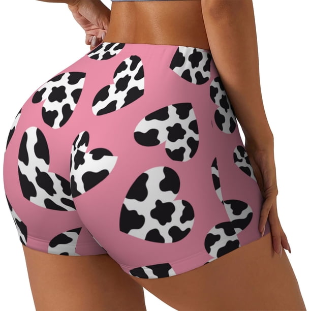 Fotbe heart with cow Shorts Sin Costuras – Shorts Deportivos de Cintura Alta para Mujer, Elásticos para Gimnasio, Yoga, Running o Ciclismo-Large