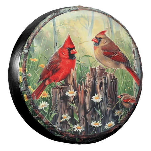 KAKALAD Cardinals In Meadow Stump 02 Spare Tire Cover Universal Vehicle Accessories Buckle Car Tools 14”in