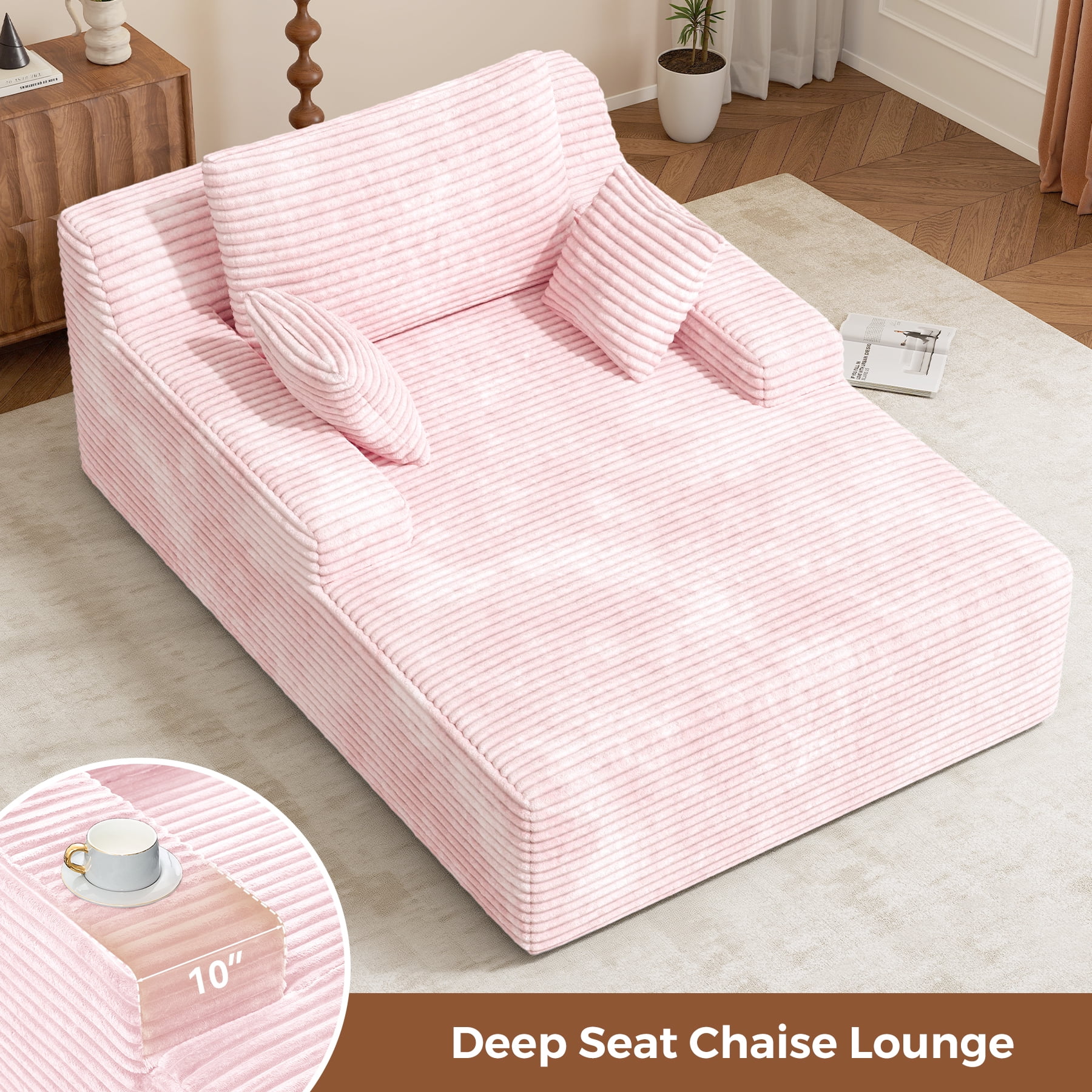 Daluvenix 51 Inch Chaise Lounge Chair Indoor Oversized Corduroy Upholstered Boneless Sofa Bed Deep Seat Sleeper Couch Reading Chairs Cloud Sofas Couches for Living Room