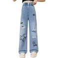 thumbnail image 1 of Girls Jeans Denim Casual Wide Cool Ripped Button Jeans Y2k Clothing Clothes Size 5-14 Years, 1 of 5