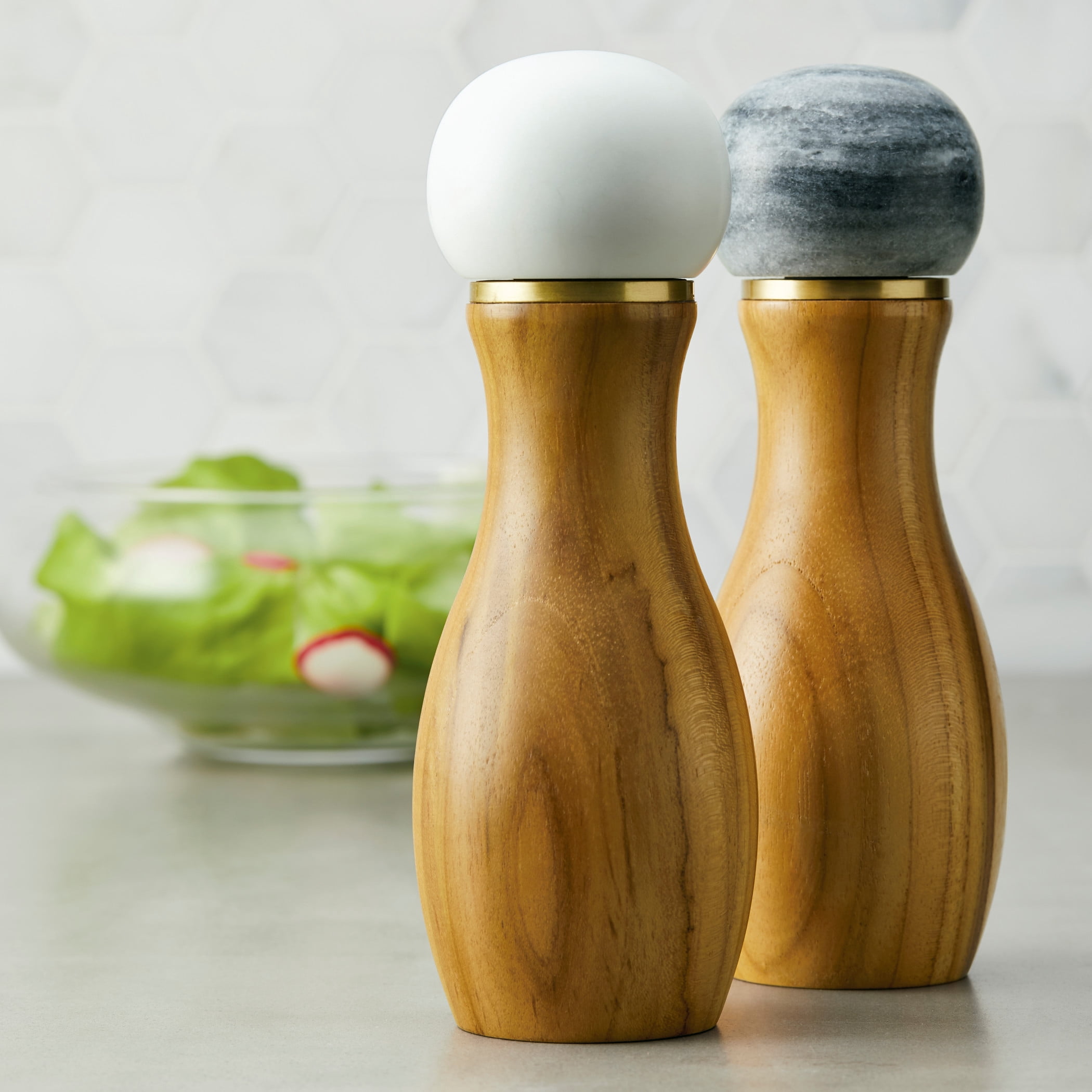 Anolon Pantryware Teakwood and Marble Salt and Pepper Grinder Set, 2-Piece