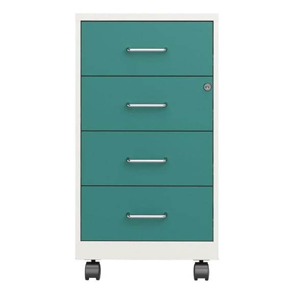 Bowery Hill 18"D 4 Drawer Metal Mobile Organizer -Locking -Pearl White/Teal