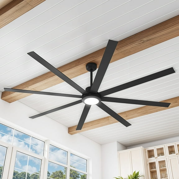 Dextrus 84" Large Ceiling Fan with Lights and Remote 8 Blades 6-Speed Dimmable Indoor Outdoor Ceiling Fan for Patio Living Room Garage, Black