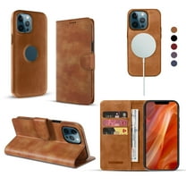 RadEnergy EMF Protection Leather Wallet Case with Card Holder for iPhone 14 Plus - Brown