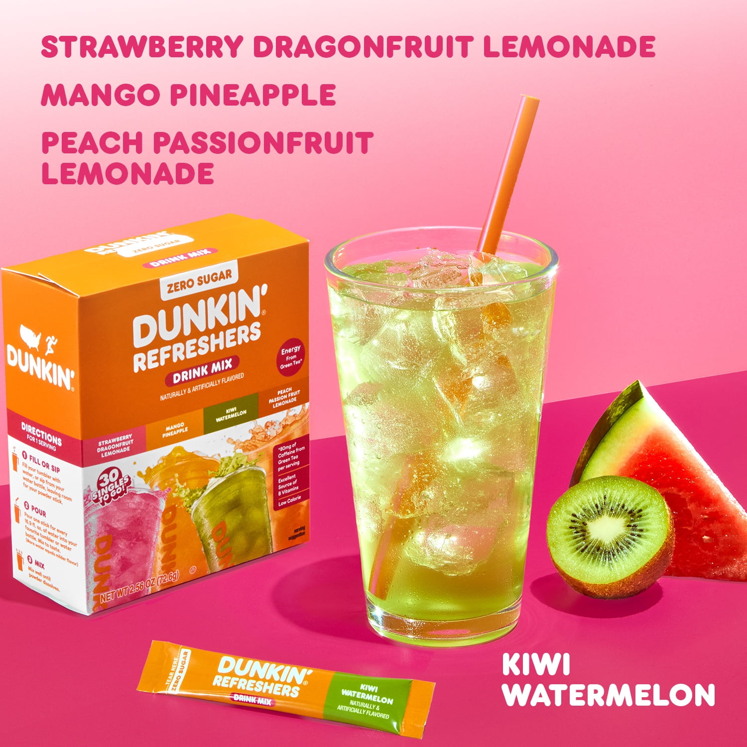 Dunkin' Refreshers Zero Sugar Singles to go Powdered Drink Mix Variety Pack, 30 Count Packets