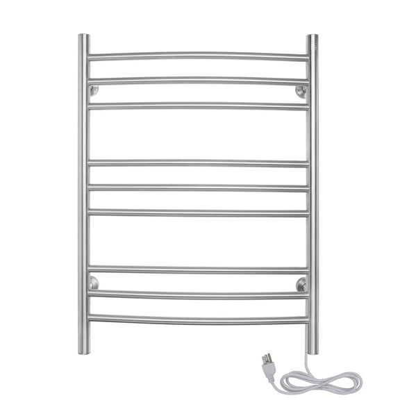 Riviera Heated Towel Rack, 9-Bar Electric Towel Warmer, Wall-Mounted, Brushed Stainless Steel – Plug-in or Hardwired for Spa-Warm Towels in Your Bathroom