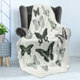 thumbnail image 4 of Butterfly Soft Flannel Fleece Blanket, Spring Arrangement of Hand Drawn Butterflies Modern Realistic Artwork, Cozy Plush for Indoor and Outdoor Use, 60" x 80", Black Grey and White, by Ambesonne, 4 of 5