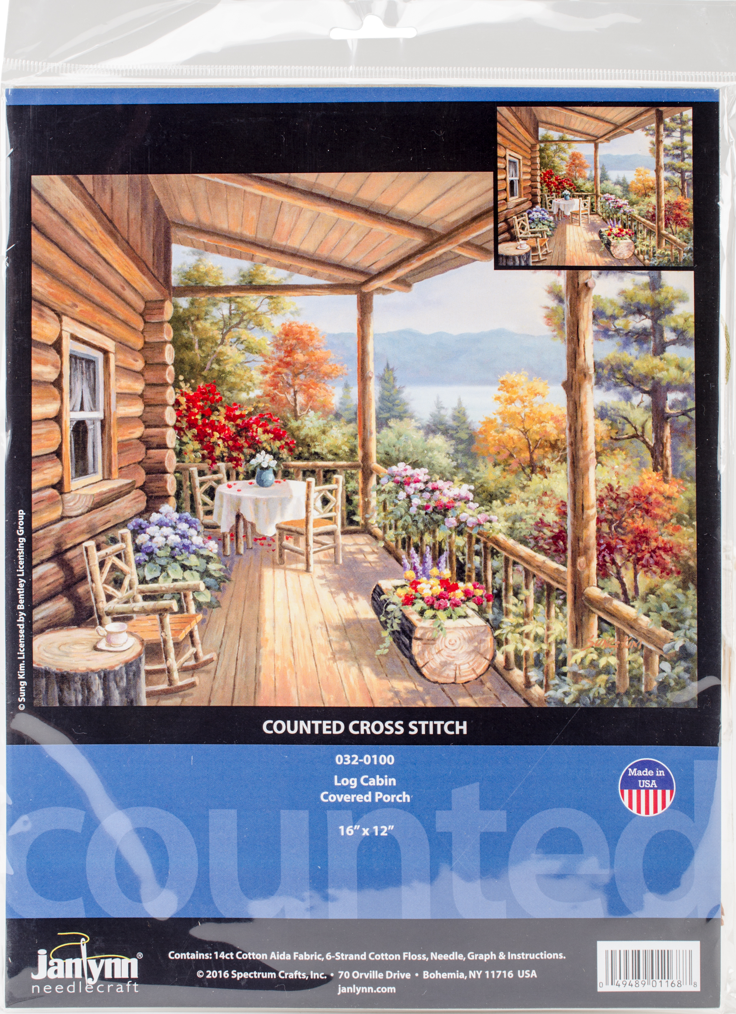 Log Cabin Covered Porch Counted Cross Stitch Kit16"X12" 14 Count