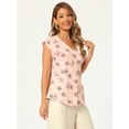 thumbnail image 3 of DARING DIVA Women's Floral Shirt V Neck Cap Sleeve Smocked Shoulder Tops S Pink, 3 of 6