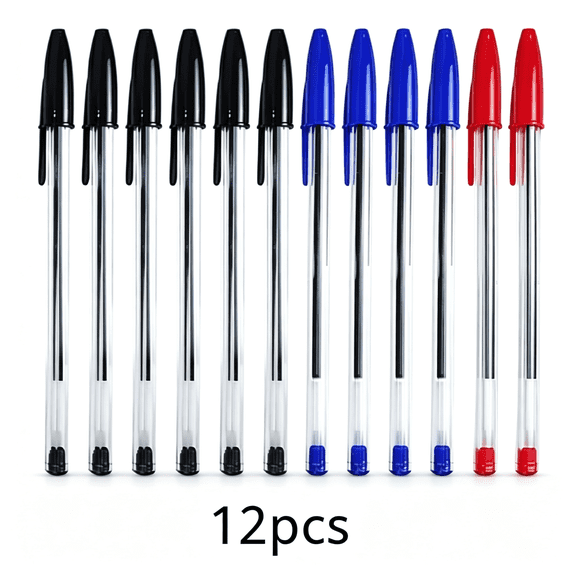 CCOCC 2026 New 12-Pack Ballpoint Pens Red,Black&Blue Ink(1Ml)Tri-Color Ballpoint Pens Set Multi-Color Pens,Smooth Writing Point Pens Multi-Color Pens Journaling Fine Point Pens for Home(Clear)