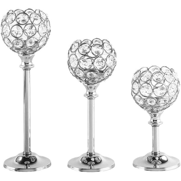 Candelabros de Cristal Dorado, Portavelas Decorativos para Mesa, Decoración de Hogar, Sala, Chimenea (3, Plata)