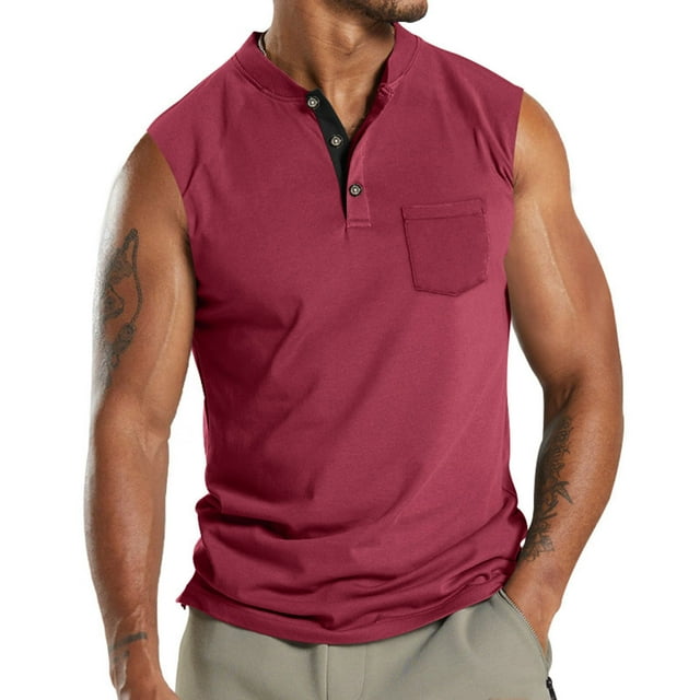 asjyhkr Débardeurs à Boutons pour Hommes Sans Manches Col Ras du Cou Coupe Régulière Maillots de Corps Décontractés T-Shirts de Golf