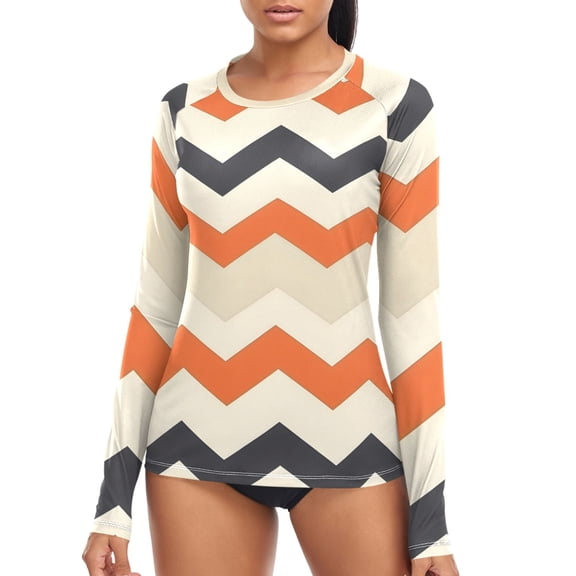 joogoo Womens UPF 50 Sun Shirts Retro Zigzag Long Sleeve UV Protection Rash Guard Tops S