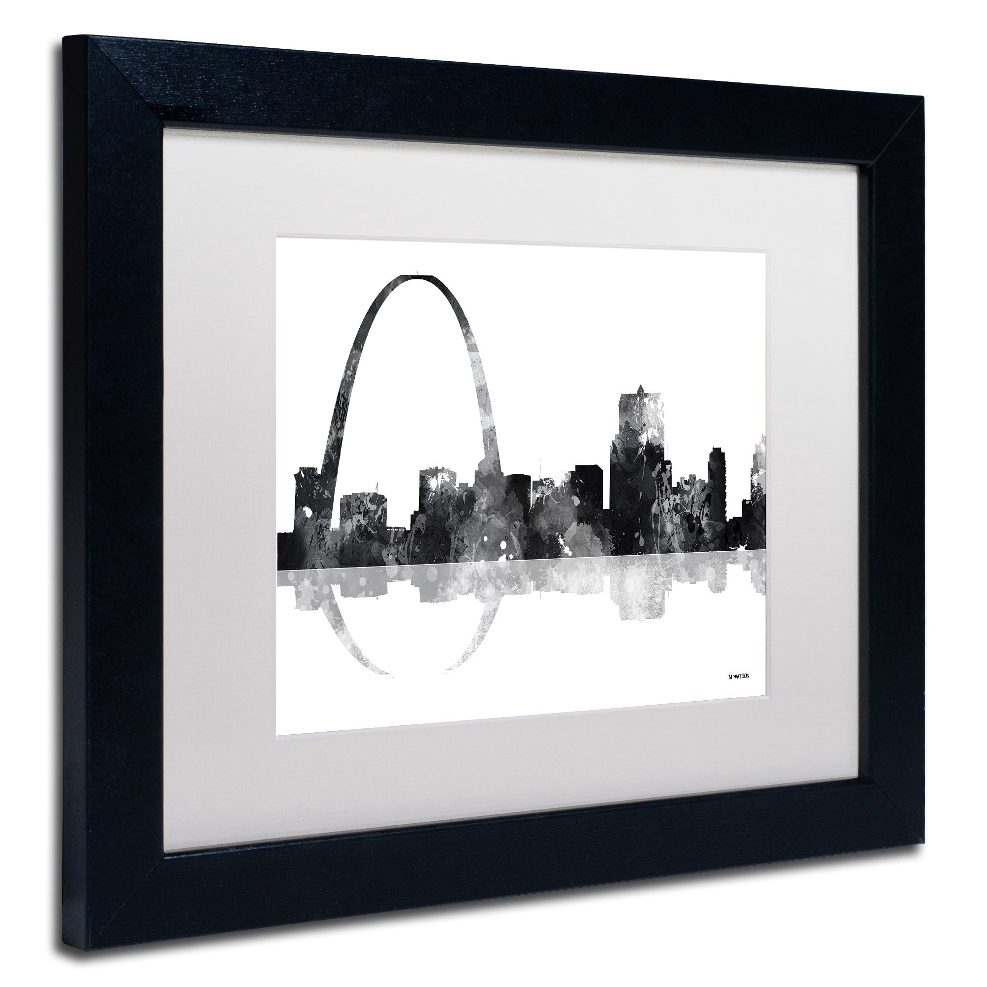 Trademark Fine Art "Gateway Arch St Louis Skyline BG-1" Canvas Art by Marlene Watson, White Matte, Black Frame