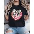thumbnail image 1 of 100% Cotton Candy Heart Bow Coquette Flowers Pink Valentine's Day T-Shirt Print Crew Neck T-Shirt, Women Graphic T Shirts, Casual Short Sleeve T-Shirt For Spring & Summer, Women's Clothing, 1 of 6
