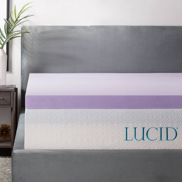 Cubrecolchón LUCID de 3 pulgadas con infusión de lavanda, tamaño completo