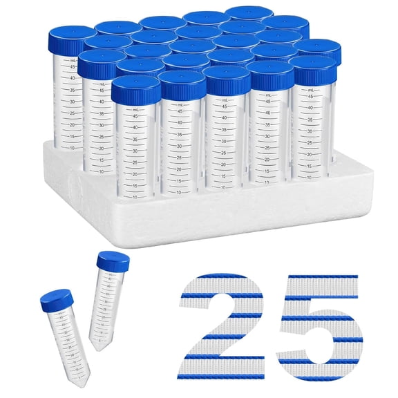 Biologix 50ml Polypropylene Centrifuge Tubes, Racked Package Test Tubes, Flat Seal Conical 50ml Vials, Sterilisation, RNase & DNase Free, 25/Rack