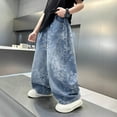 thumbnail image 2 of DHFJKG Boys Baggy Jeans Wide Leg Loose Fit Floral Denim Pants With Pockets For Kids Teens 4-16 Years Casual Wear Cozy Trousers, 2 of 4