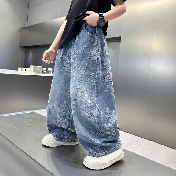 Boys Cargo Sweatpants Wide Leg Skater Pants Boys Pants for Boys Teens Boys Fashion Clothing (Blue,6-7 Years)