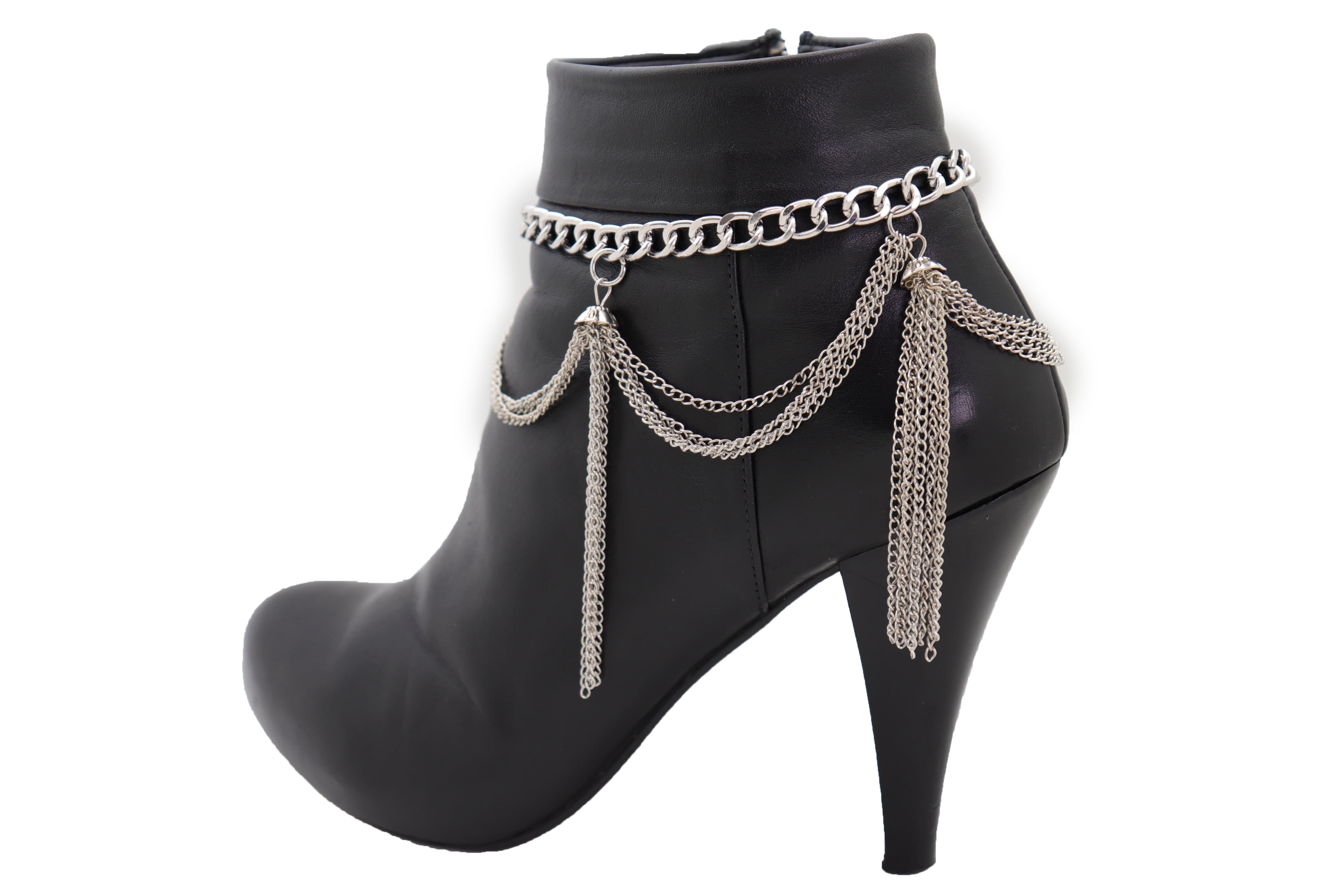 Women Silver Metal Chain Boot Bracelet Shoe Tassel Fringe Charm
