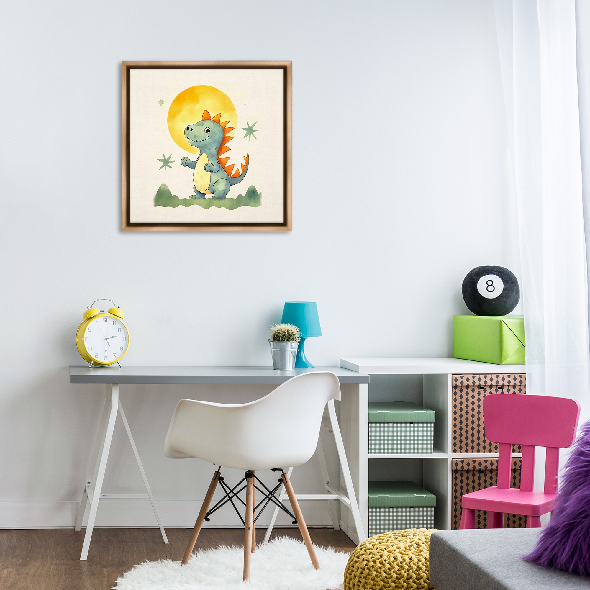 Stupell Industries Dino Under Moonlight Animals Painting Brown Floater Framed Canvas Art Print Wall Art, 25 x 25
