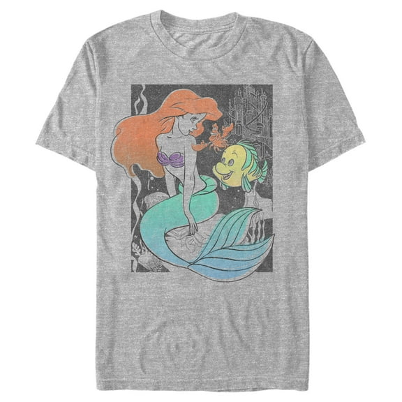 Men's The Little Mermaid Ariel and Flounder Distressed Poster  Graphic T-Shirt