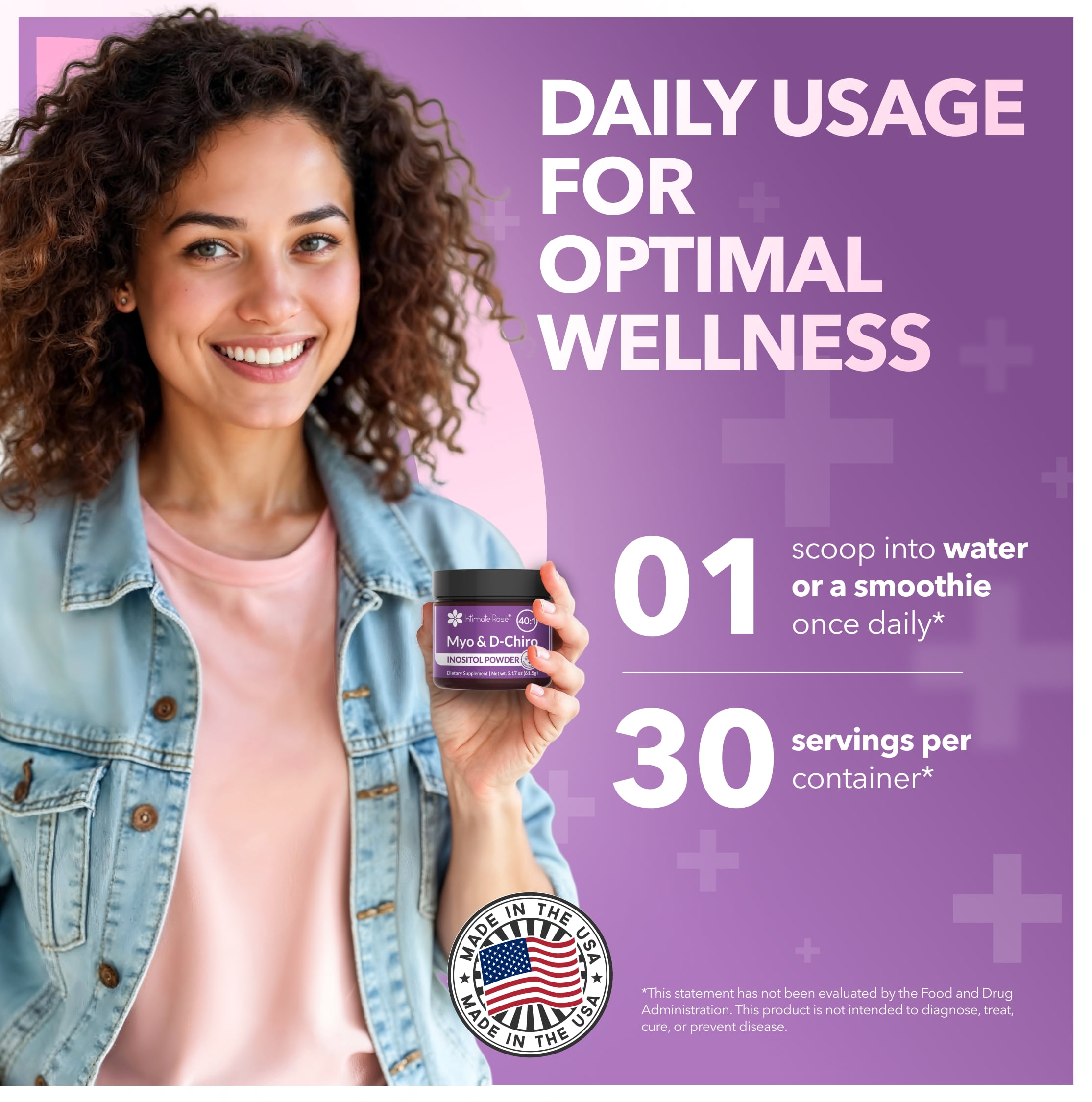 Intimate Rose Inositol Supplement for Women Powder - Myo-inositol & D-Chiro Inositol Powder - Hormonal Balance & Healthy Ovarian Function Support for Women - Ideal 40:1 Ratio - Made in USA