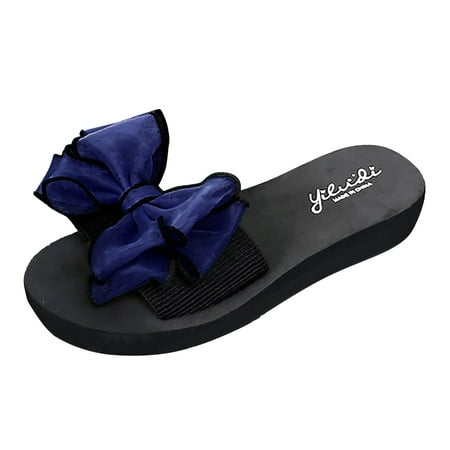 

Ladies Slippers Women Summer Bowknot High Heel Fashion Wedge Heel Thick Sole Beach Slippers Women s Shoes Size 7.5