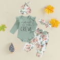 thumbnail image 2 of New To The Crew Baby Girl Outfit Newborn Coming Home From Hospital Outfits Ribbed Romper Bodysuit Floral Pants Set (Green, 0-3 Months), 2 of 7