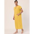 thumbnail image 3 of Camisón de manga corta para hombre, de algodón, con escote en V y abertura lateral, vestido largo Amarillo L, 3 of 5