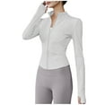 thumbnail image 3 of BiZtdJrK Workout Jacket for Women Plus Size Zip Up Long Sleeve Gym Yoga Tops Lightweight Stretch Running Athletic Jackets with Inner Pocket Silver XL, 3 of 4