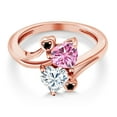 thumbnail image 3 of Gem Stone King 18K Rose Gold Plated Silver Pink Moissanite White Moissanite and Black Diamond Ring for Women (1.63 Cttw, Heart Shape 6MM, Gemstone Birthstone, Size 7), 3 of 6