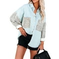 thumbnail image 2 of Okbabeha Women's Long Sleeve Button Down Leopard Contrast Loose Denim Jackets, 2 of 8