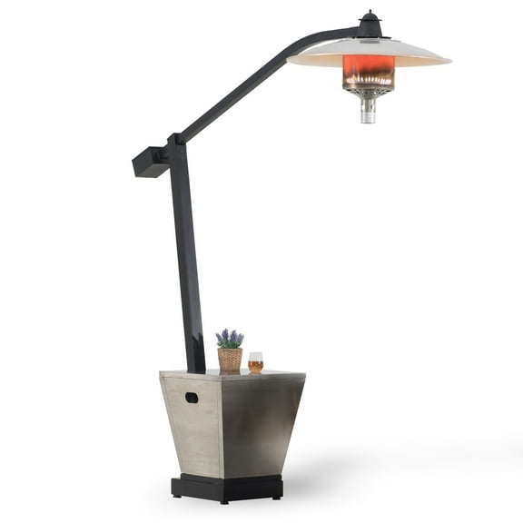 Sunjoy AmberCove Cartwell 45,000 BTU Matte Black Steel Outdoor Patio Portable Offset Propane Gas Heater with Wheels and Table Top for Commercial & Residential Use