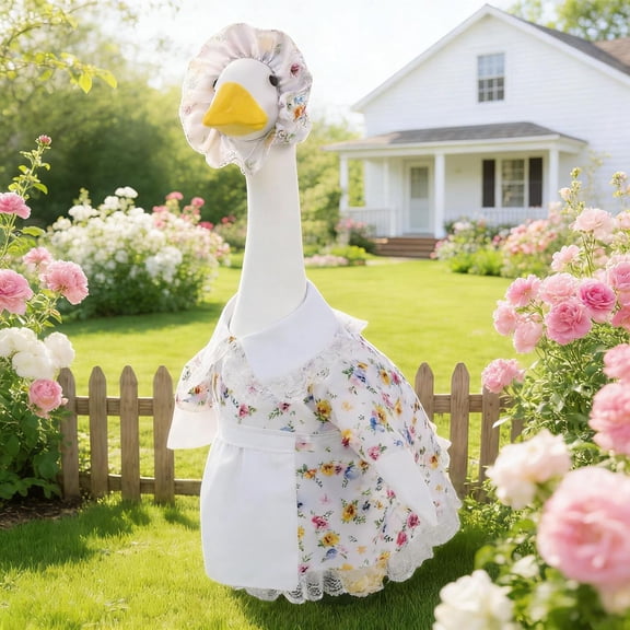 Floral Goose Outfit Butterfly for 23 Inch Porch Goose Statue - Flower Geese Clothes for Plastic Cement Lawn Geese, Summer Door Garden Yard Outdoor Decor