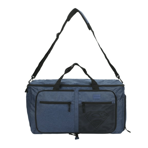 Superman Logo Blue 24" Packable Travel Duffle Bag with Shoe Compartment, Removable Shoulder Strap & Front Storage Pockets