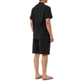thumbnail image 3 of INSPIRE CHIC Men's Linen Sets Band Collar Button Down Short Sleeves Shirt Solid Beach Shorts 2XL Black, 3 of 6