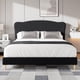 thumbnail image 1 of Cama Queen tapizada con cabecera ajustable – Plataforma baja de bouclé, estructura silenciosa de madera, sin box spring, fácil montaje – Color black, tamaño QUEEN, 1 of 8