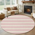 thumbnail image 2 of Pink Striped Round Rug 8ft Washable Circle Rugs Non Slip Retro Minimalism Classic Stripes Lines Large Area Rug Indoor Floor Carpet for Bedroom Kitchen Living Room Home Office Dining Room Nursery, 2 of 9
