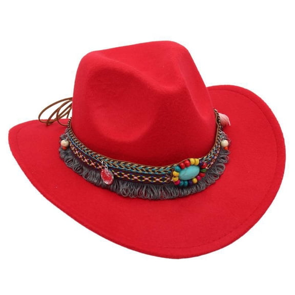Staki Kids Wide Brim Western Cowboy Cowgirl Hat Boys Girls Felt Hats for Kids(Red,3-8 Years)