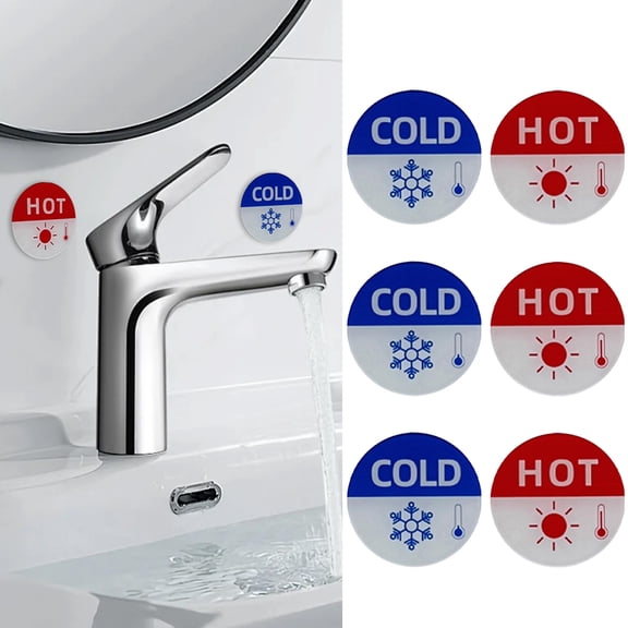 sunsanly 6Pcs Self-adhesive Hot And Cold Sign Stickers Child-friendly Round Waterproof Acrylic Label Signs Prevent Burns Thermometer Pattern Reminder for Faucets Sinks