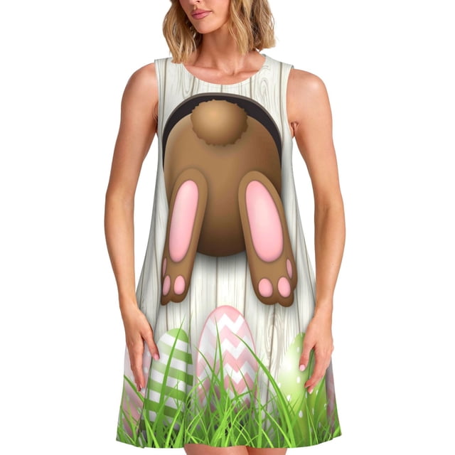 Balery Brown Bunny Vestidos de verano para mujer con estampado: vestido holgado sin mangas, vestido playero informal y cómodo para días calurosos.