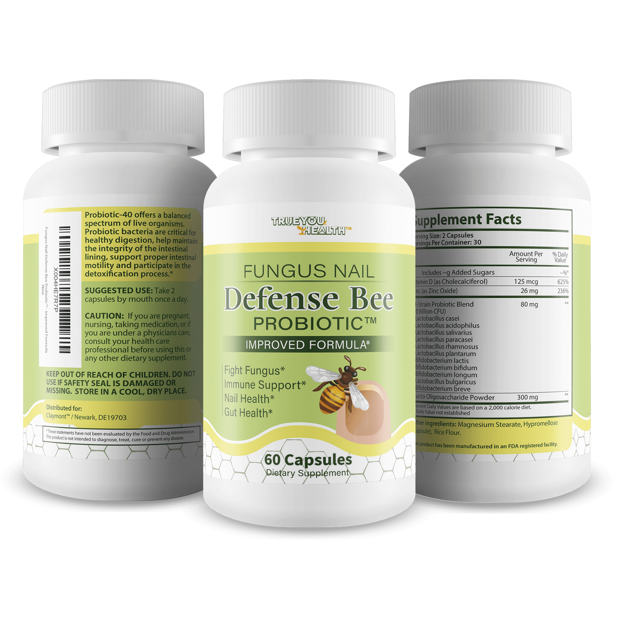 Fungus Nail Defense Bee Probiotic - Improved Formula - Our Best Skin, Candida, & Toenail Fungus Probiotic - Our Best Nail Fungus Treatment for Toenail - Orly Nail Defense Fungus Nail Fungus Treatment