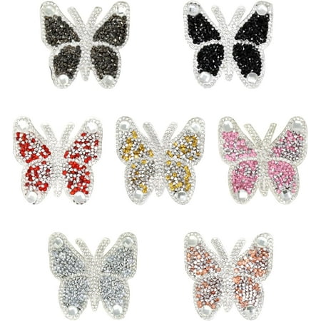 Monebena 7PCS Butterfly Rhinestone Patches Appliques Decorative Animals Iron on Patches Clothing Repair Decoration Patches for DIY Accessory (7 Colors) M01