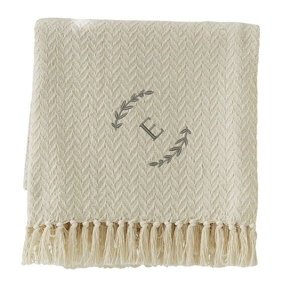 Personalization Mall Floral Wreath Embroidered Initial Afghan Throw Blanket