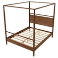thumbnail image 3 of Euroco Wood Queen Size Canopy Bed, Platform Bed with Four Posters, Walnut, 3 of 7