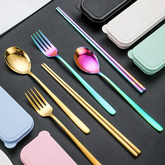 Cheers.US 5Pcs/Set Premium Travel Utensils Set, Portable Utensils with Case, Stainless Steel Cutlery Set, Reusable Flatware, Chopsticks Fork Spoon Silverware Set, Pocket Utensils for Picnic